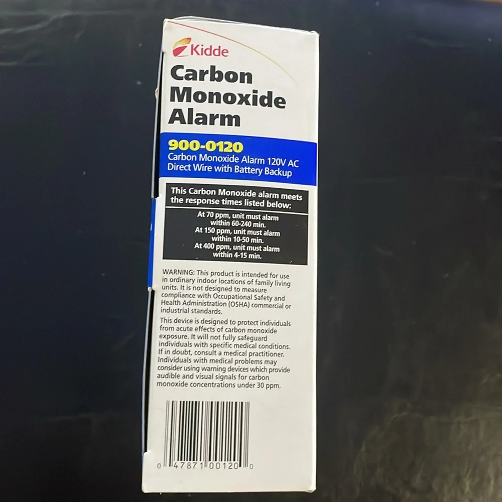 NIB Kidde Carbon Monoxide Alarm 12V AC Direct Wire with Battery Backup Unopened - Picture 5 of 9